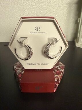 Crystal-Accented Silver Hoop Earrings - Designed in the USA